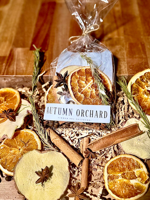 Autumn Orchard fall simmer pot with dried orange, apple, cinnamon, star anise and rosemary