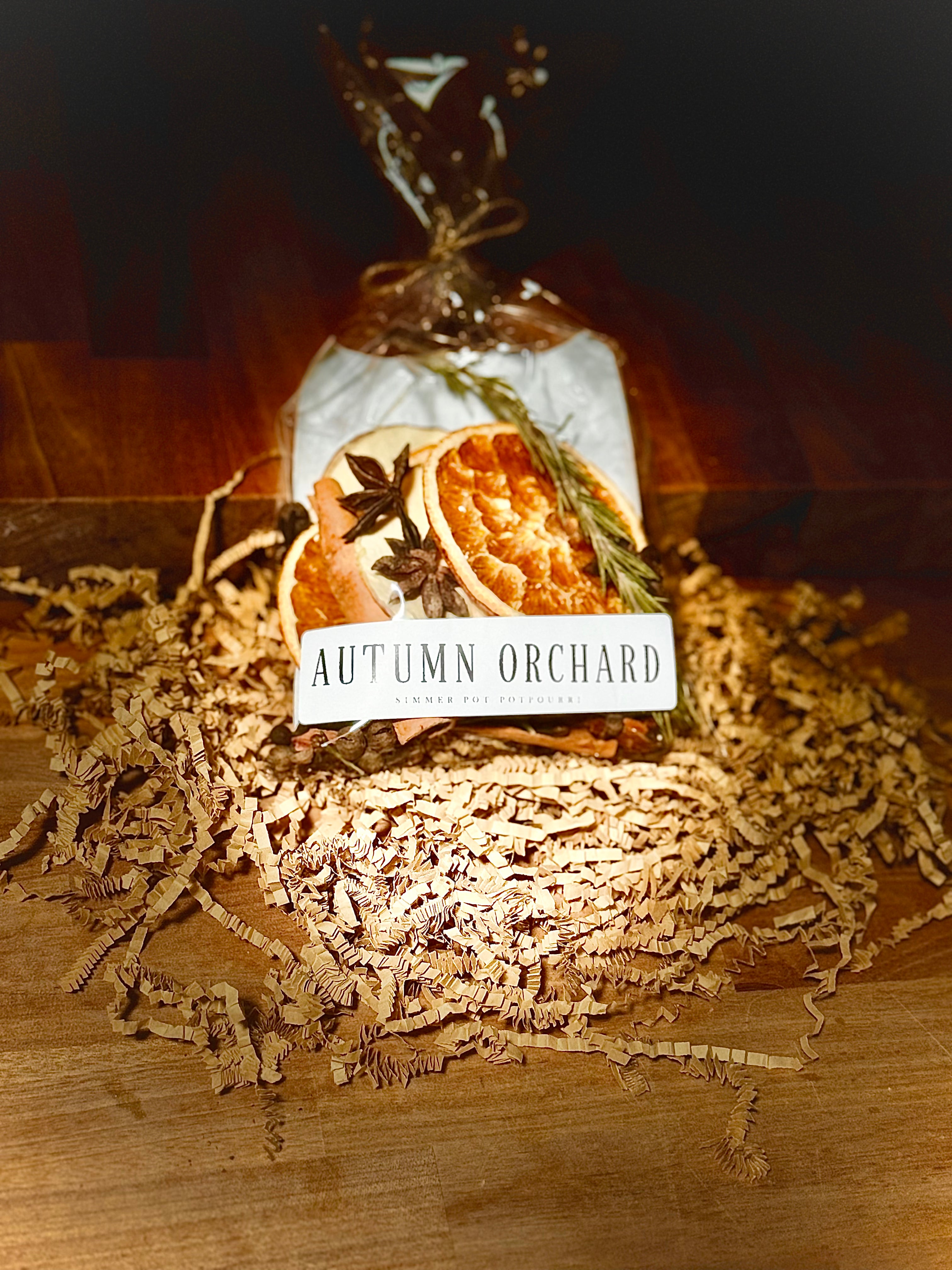 Autumn Orchard natural fall simmer pot in clear packaging with dried fruit and warming spices